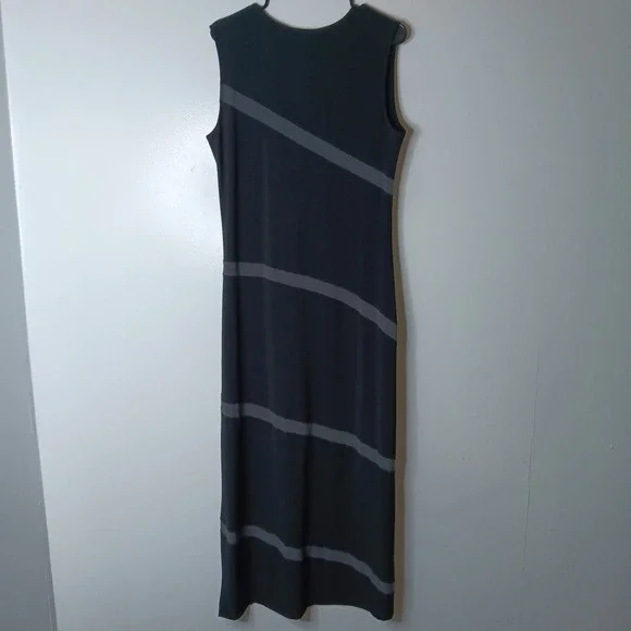 Kamali Kulture Black Gray Stripe Maxi Dress L Modern Glam Elegant Sleek Chic - Picture 7 of 8